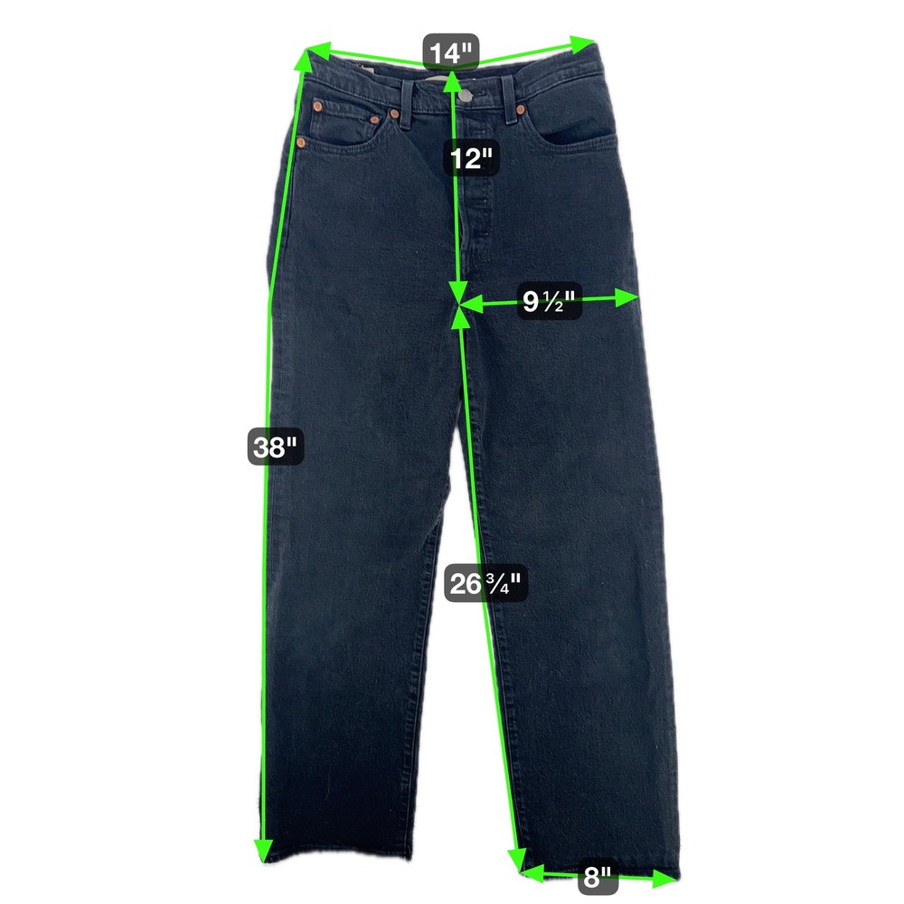 Levi's Premium Ribcage‎ Straight Jeans W28 L27 Black High Rise Button Fly Ankle - Picture 7 of 15